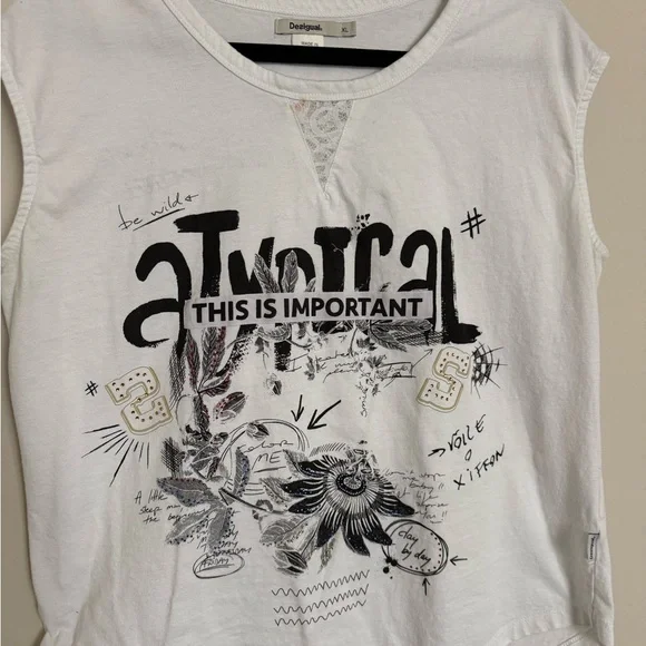 Desigual Atypical Graphic Sleeveless Tee XL Boho Art Top - Picture 3 of 8
